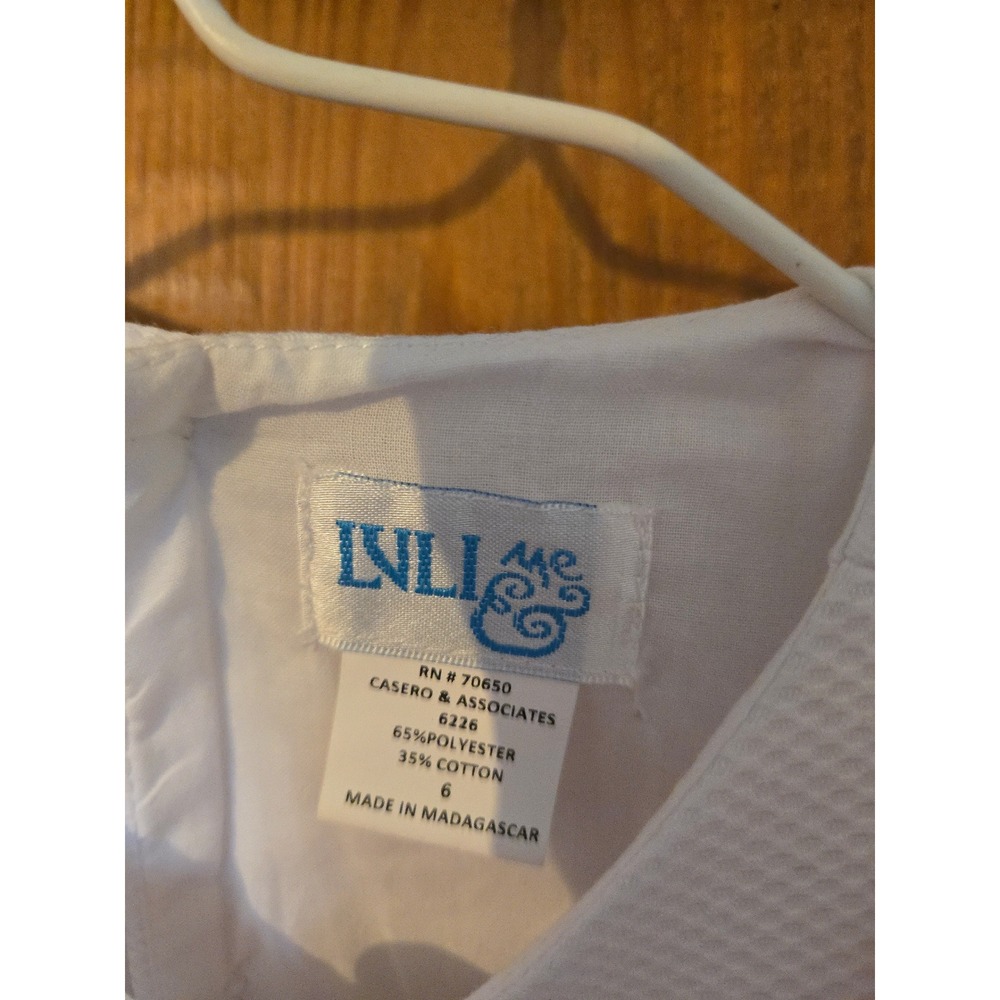 NWT - LULI & ME - Girls White Pique Scalloped Embroidered Bow Dress Size 6 - Picture 5 of 7